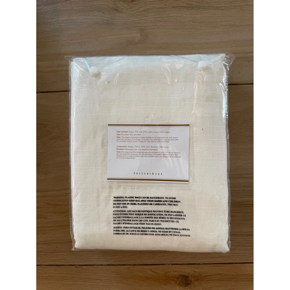 Pottery Barn Emery Drape White Linen Cotton Blend 50x84 3-in-1 Pole Top‎ Curtain